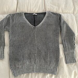 Boheme Black and White Striped V-Neck Sweater
